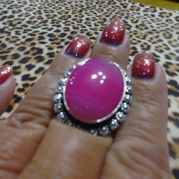Beautiful "PINK BOTSWANA AGATE" Handmade Sterling Ring Size 8.25 #160B - Picture 3 of 3